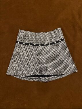 bebe Black and White Tweed Mini Skirt with Stud Trim